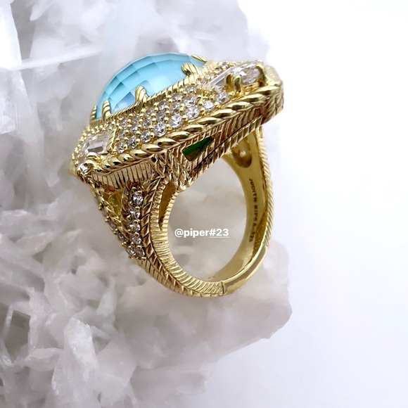 EUC Judith Ripka 14K Gold Clad Turquoise Doublet and Diamonique Cocktail Ring - Picture 9 of 14